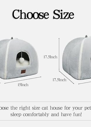 Cat Bed for Indoor Cats - Cat House Cats Tent with Removable Washable Cushioned Pillow, Soft and Self Kitten beds,Pet Bed, Grey,15inches