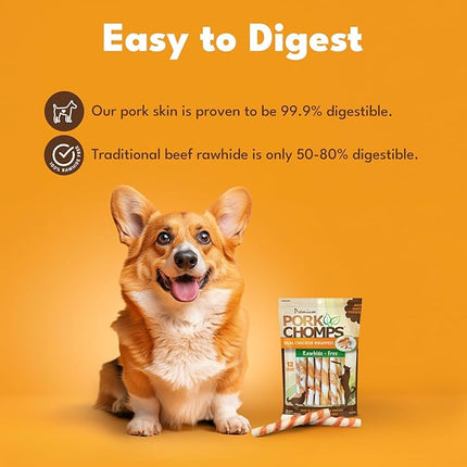 Pork Chomps Baked Pork Skin Dog Chews, 5-inch Mini Twists, Real Chicken Wrap, 12 Count