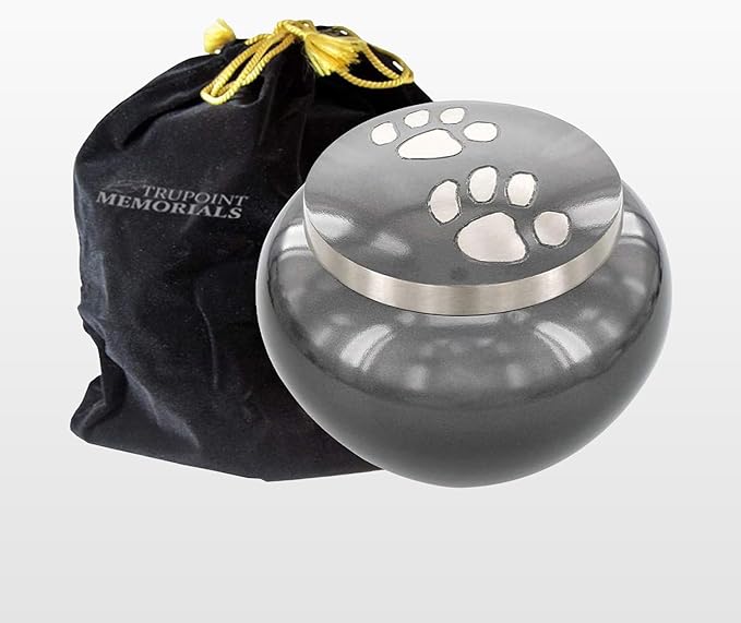 Trupoint Memorials Small Pet Urn for Dogs and Cats Ashes, Paws Print Grey Cremation Urns for Pets up to 25 lbs