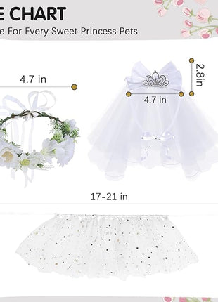BINGPET Dog Wedding Outfit Dress,Doggy Cat Tutu Skirt with Dog Wedding Flower Collar and Crown Veil Set,Puppy Kitty Birthday Party Supplies,Dog Wedding Attire Bride Costume for Small Medium Dogs Cats