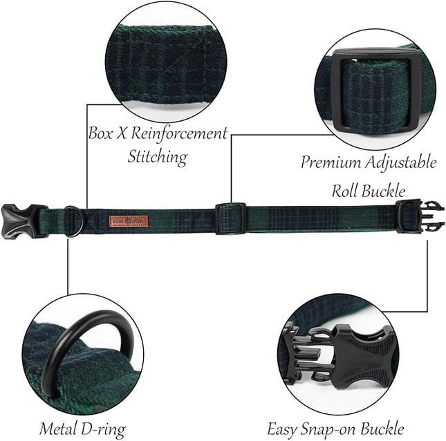 Lionet Paws Gird Dog Collar with Plastic Buckle, Cotton Fall Winter Bowtie Collar, Light Adjustable Collars for Small Medium Large Dogs