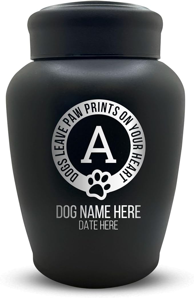 Personalized Custom Dog Urn Engraved Dog Name and Date - Stainless Steel Large Cremation urns for Dogs Ashes with Airtight Closure | up to 150 lbs Capacity | Paw Prints on Hearts
