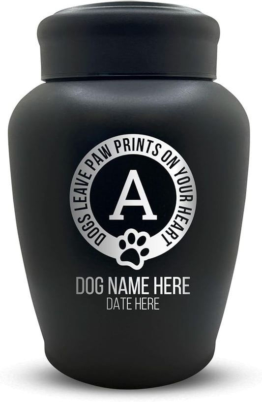 Personalized Custom Dog Urn Engraved Dog Name and Date - Stainless Steel Large Cremation urns for Dogs Ashes with Airtight Closure | up to 150 lbs Capacity | Paw Prints on Hearts
