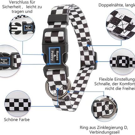 Roses&Poetry Dog Collar and Leash for Medium Large, Adjustable Durable 5ft Puppy Leash Collar for Dog Training Lead（Black & White-L）