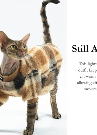 Cat Double-Sided Fleece Clothes, Soft Warm Winter Jumpsuit Sweater Shirt Clothing for Hairless Sphynx, Devon & All Indoor Kittens (Green,XL)