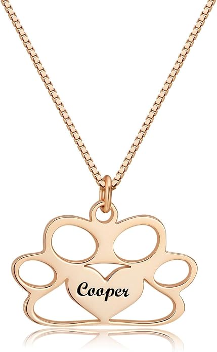 Customized Paw Print Necklace Personalized Pet Name Necklace Custom Engraved Dog Cat Paw Pendant Necklace Pet Memorial Gift for Pet Lovers