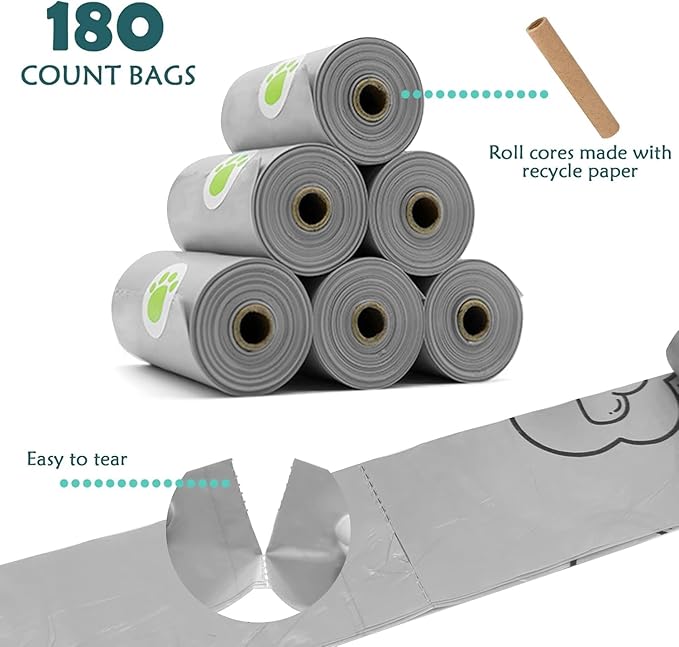 Dog Poop Bags Holder with LED Flashlight|Pet Waste Bags Dispenser for Leash|Doggie Potty Bags Container with Leak-proof Pet Trash Bags and Accessories (1 Holder 195 Bags, Mint Green)