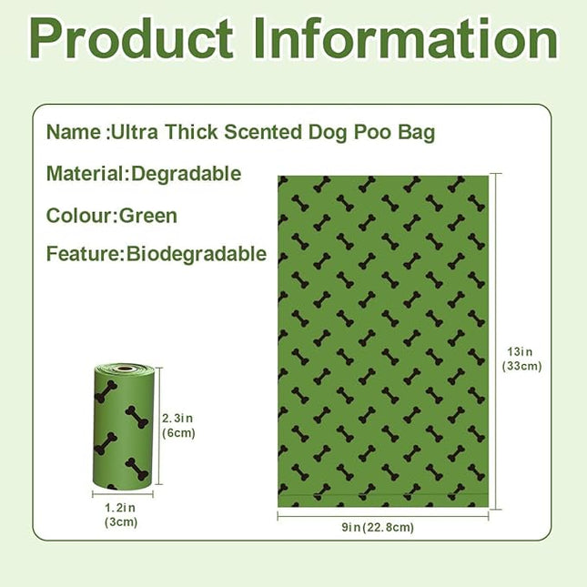 Strong Green Leak Proof Waste Bag for Dogs-270 Large Poop Bags,Biodegradable Dog Poo Bags with Corn Starch Blended Compostable Bag