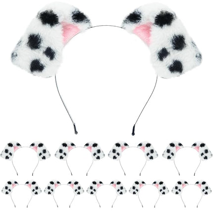 Beviliu 10 Pack Animals Ear Realistic Dalmatian Dog Ears Headband Fluffy Cat Bunny Pig Hairband Halloween Christmas Costume for Washing Makeup Cosplay Party