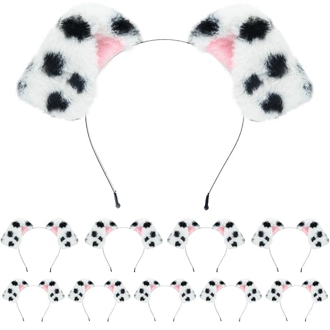 Beviliu 10 Pack Animals Ear Realistic Dalmatian Dog Ears Headband Fluffy Cat Bunny Pig Hairband Halloween Christmas Costume for Washing Makeup Cosplay Party