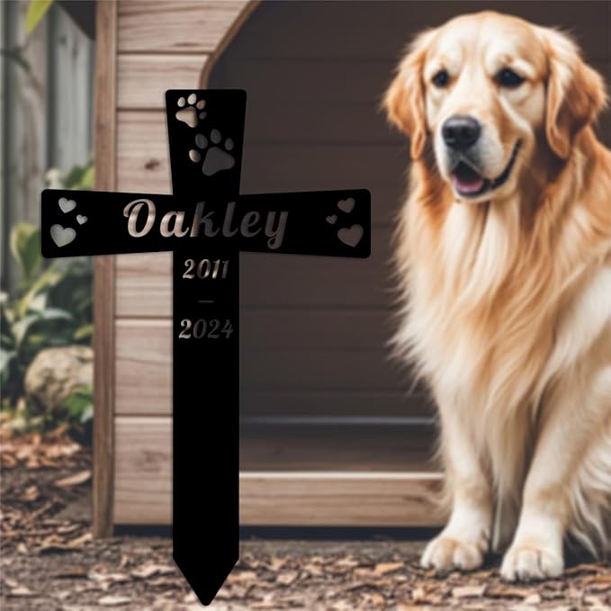 Custom Dog Grave Marker Metal Cross Memorial Gifts Personalized Pet Loss Sign with Name Dog Tombstones for Graves Outdoor Dog Yard Stake
