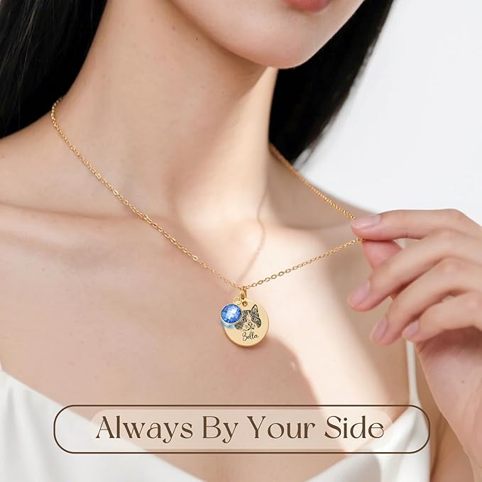 Personalized Pet Portrait Necklace Customized Pet Memorial Necklaces Dog Necklace for Women Custom Pets Necklaces Dog Memorial Jewelry for Cat Mom Dogs Dad (Gold 1 Portrait)