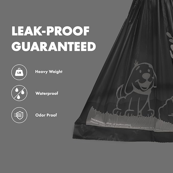 GORILLA SUPPLY Dog Poop Waste Bags with Dispenser and Leash Tie, 9" x 13", Black, 1000 Count