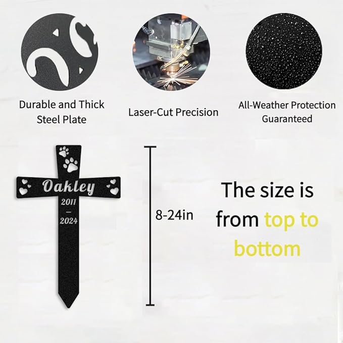 Custom Dog Grave Marker Metal Cross Memorial Gifts Personalized Pet Loss Sign with Name Dog Tombstones for Graves Outdoor Dog Yard Stake