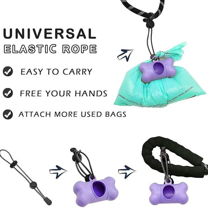 Dog Poop Pickup Bags Holder Dispenser with Standard-Sized Leak-Proof Scented Doggy Waste Bags and Carabiner Hook and Loop Fastener Never Loose on Leash Lead Again (1 Holder 15 Bags, Purple)