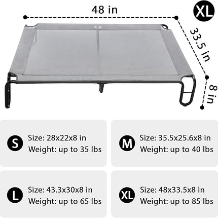 pettycare Elevated Outdoor Dog Bed - Dog Cots beds for Large Dogs XL, Waterproof Raised Dog Bed Easy to Assemble, Cooling Elevated Dog Bed with Teslin Mesh, Durable, Non Slip, Up to 85 lbs,Grey