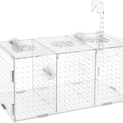Fish Breeding Box, Acrylic Isolation Box Aquarium Hatchery Incubator with Suction Cups for Newborn Fry, Shrimp, Guppy, Clownfish, Aggressive Fish, 11.5" x 6" x 6"