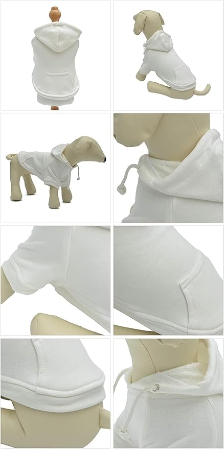 Lovelonglong Blank Basic Hoodie Sweatshirt for Dogs 100% Cotton Fits Small Medium Dachshund Large Dog Off White S