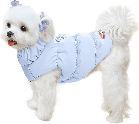 Winter Warm Dog Jacket for Small Medium Dogs Cat Cold Weather Coats with Harness Paded Dogs Fleece Vest Waterproof Windproof Dog Snow Jacket Pet Puppy Clothes (Light Blue,XS)