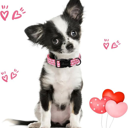 ARING PET Valentine's Day Dog Collar, Cute Pink Red White Heart Pet Collars with Quick Release Buckle for Puppy Small Medium Large Boy Girl Dogs-M