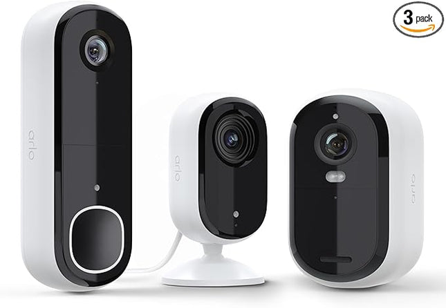 Arlo Essential Whole Home Security Bundle | Outdoor, Indoor, Video Doorbell Camera |2K Resolution|2nd Gen|Indoor - Outdoor