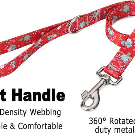 Dog Collar and Leash Set with Bohemia Floral Tribal Geometric Patterns - Soft Ethnic Style Collar Adjustable for Small Medium Large Dogs(Red Floral Set,M)
