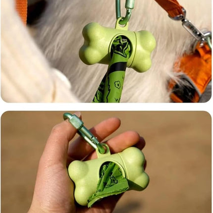 Dog Poop Pickup Bags Holder Dispenser with Standard-Sized Leak-Proof Scented Doggy Waste Bags and Carabiner with Safety Lock&Fastener Never Loose on Leash Lead Again (2 Holder 30 Bags, Green)