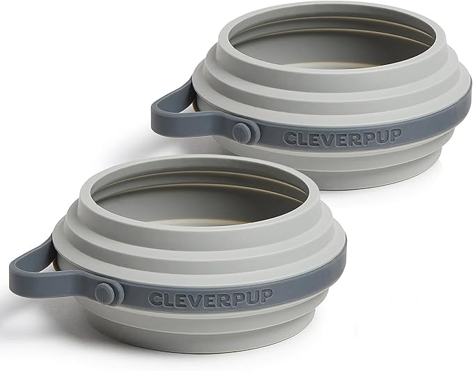 Small 7-Piece Bistro Box Dog Food Travel Kit, 6-Cup Kibble Storage, 2 Silicone Bowls, Mat & Scoop - Premium Portable Pet Food Kit for Weekends, Overnights, Daycare & Camping, Heather Grey