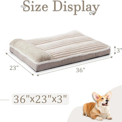 Dog Bed for Large Dogs, Dog Mattress with Pillow for Crate Kennel, Sofa pet Bed, Super Soft pet Bed for Medium, Jumbo, Small Dogs Breeds (Beige, Large:(36"x23"x3")