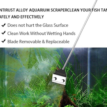 HOTOOLME Aquarium Scraper, 25.6" Stainless Steel Scraper Cleaning Razor with 10 Blades for Glass Aquarium Fish Tank