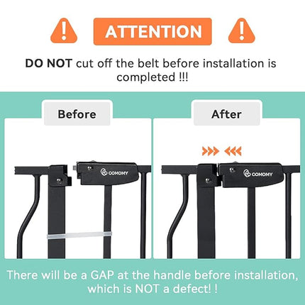 COMOMY 29.5-48.4" Baby Gate with Adjustable Cat Door,Extra Wide Metal Cat Gate for Stairs Doorways, Auto Close Dog Gate with Pet Door for House, Pressure Mounted Easy Walk Through (30" Tall, Black)