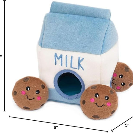 ZippyPaws Burrow- Interactive Dog & Puppy Toys for Boredom, Stimulating Pet Products to Keep them Busy, Hide & Seek Plush Puzzles, Squeaky Toy for Enrichment, For Small & Medium Dogs- Milk and Cookies