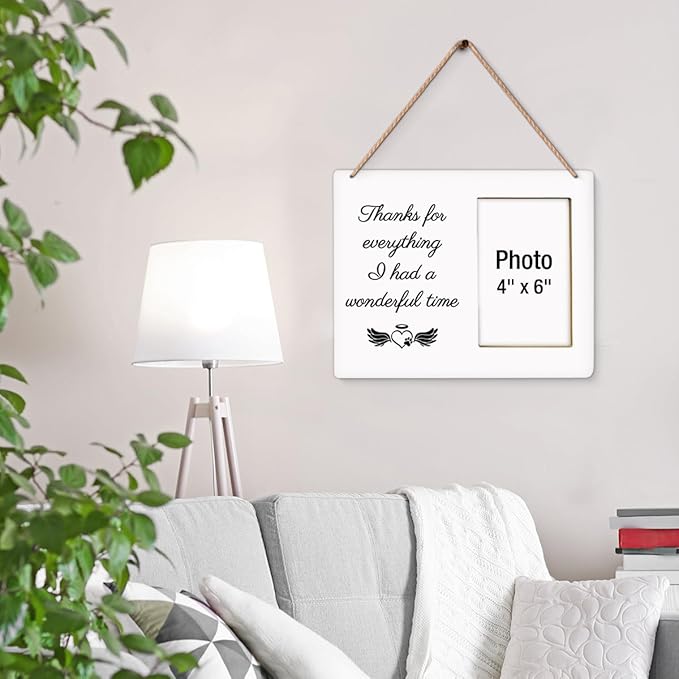 Pet Memorial Gifts for Dogs Picture Frame, Dog Memorial Gifts for Loss of Dog, Cat Loss Sympathy Gift, Thanks for Everything I Had a Wonderful Time Wood Photo Frames, 4 x 6 Inch Photo