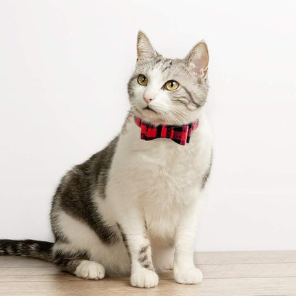 EXPAWLORER Dog Collar and Leash Set - Classic Plaid Dog Bow Tie and Dog Bandana Collar with Bell, Dog Leash Tangle Free, Adjustable Collars for Small Medium Large Dogs Cats, Holiday Ideal Gift