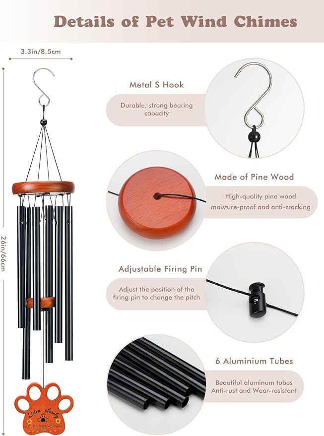 Dog Memorial Gifts for Loss of Dog, Pet Memorial Gifts for Dogs, 26'' Memorial Gifts Wind Chimes, Loss of Dog Sympathy Gift with Poem Card for Cat, Pet Remembrance Gift Dog for Garden, Patio