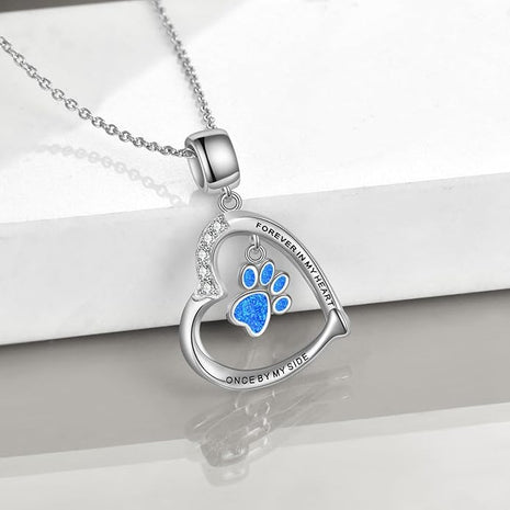 YFN Paw Print Necklace Sterling Silver Dog Cat Charms Pendant Cremation Jewelry Cat Dog Memorial Gifts for Women Girls