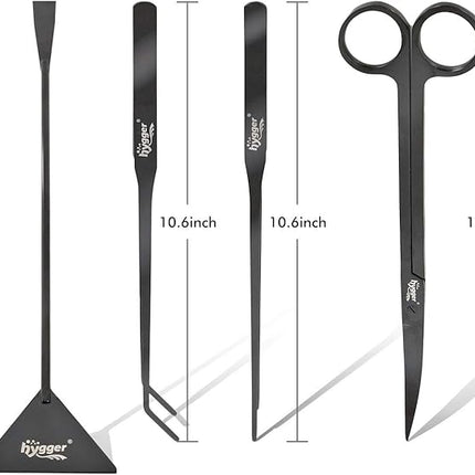 hygger Long Stainless Steel Premium Aquarium Tools, 4 PCS Aquatic Plant Tweezers Scissors Spatula Kits Comes with 1 Cleaning Cloth, for Fish Tank Starters
