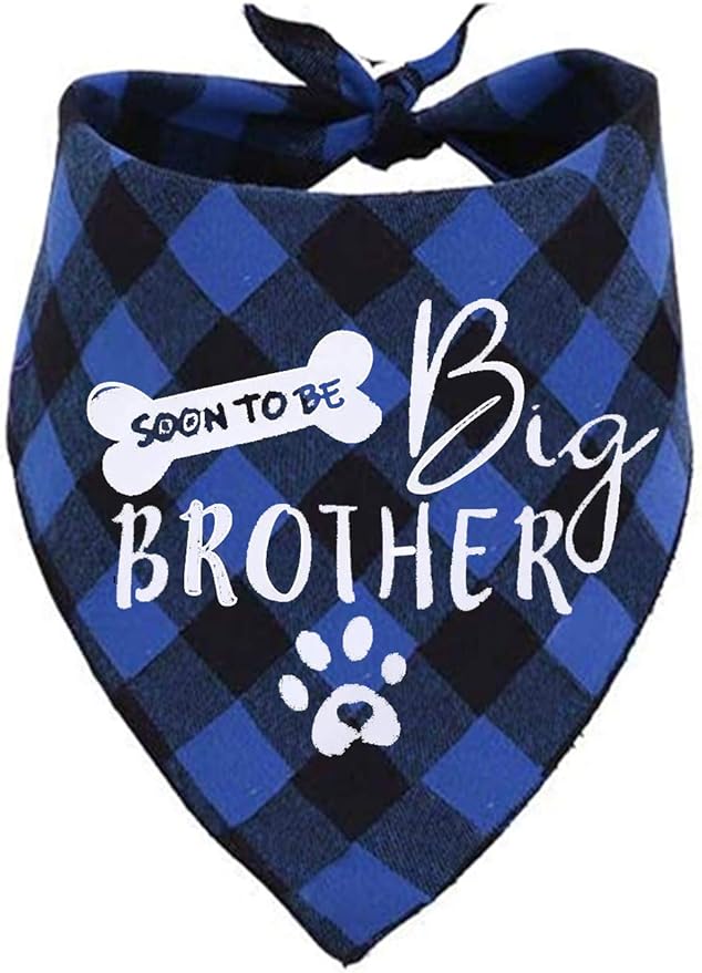 Big Brother Dog Bandana, Reversible Plaid Triangle Bibs Pet Scarf