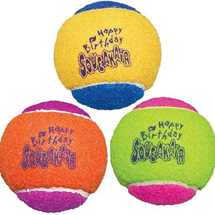 KONG - SqueakAir Birthday Balls (3 Pack) – Durable Non-Abrasive Fetch Toy with Built-in Squeaker, Assorted Colors
