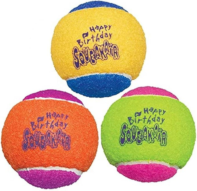 KONG - SqueakAir Birthday Balls (3 Pack) – Durable Non-Abrasive Fetch Toy with Built-in Squeaker, Assorted Colors