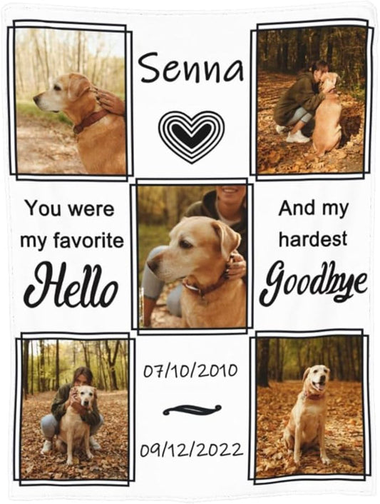 Funnylife Personalized Dog Memorial Gifts Custom Pet Memorial Blankets with Photos and Name, Dog Passed Away Sympathy Gift 50" x 60"