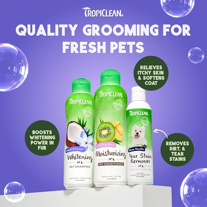 TropiClean Whitening Dog Shampoo, Whitening & Brightening, For All Coat & Color Types, Puppy Safe, Made in the USA, Cat Friendly, 20oz.