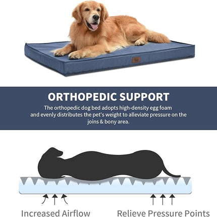 Large Outdoor All Weather Dog Bed, Waterproof Dog Bed for Large Dogs, Orthopedic Egg Crate Foam Pet Bed with Washable Removable Oxford Cooling Cover, 36x27 Inch, Navy