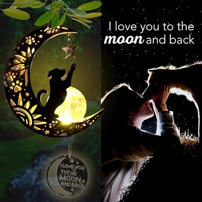 iHeartDogs Pet Memorial Wind Chime - 'I Love You to The Moon & Back' - The Ultimate Garden Solar Lantern for Dog Lovers