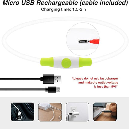 Light Up Dog Collar, Dlitk Rechargeable Cuttable LED Dog Collars, Pet Safety Light at Night Walking for Small Medium Large Dogs, Do Not Use Fast Charging (Green)