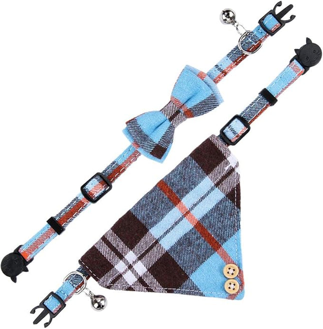 Faleela Breakaway Cat Collar with Bells - 2 Pack Cat Collar with Bells, Cat Collars with Bandana, Accessories for Pet Collars, Adjustable for Cats and Small Dogs