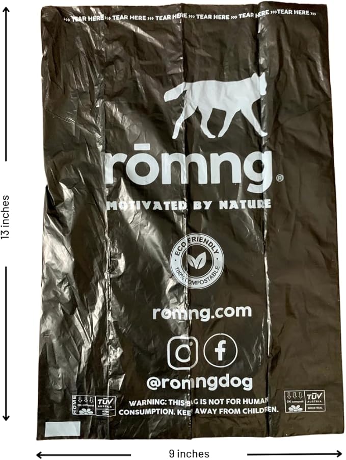 Compostable Dog Poop Bags, Plant-Based, TUV Certified, Unscented, Leak-Proof, 12 Rolls, 180 Bags, Black