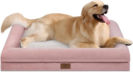 XLarge Orthopedic Dog Bed for Large Dogs, XL Waterproof Egg Crate Foam Dog Bed with Removable Washable Cover, 4-Sides Removable Bolster Soft Sofa Couch with Non-Slip Bottom, Pink