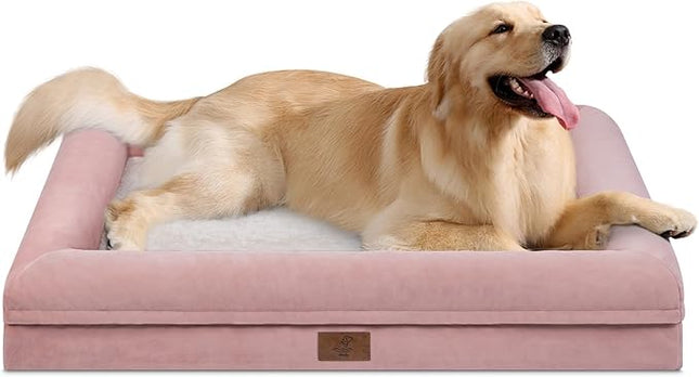 XLarge Orthopedic Dog Bed for Large Dogs, XL Waterproof Egg Crate Foam Dog Bed with Removable Washable Cover, 4-Sides Removable Bolster Soft Sofa Couch with Non-Slip Bottom, Pink
