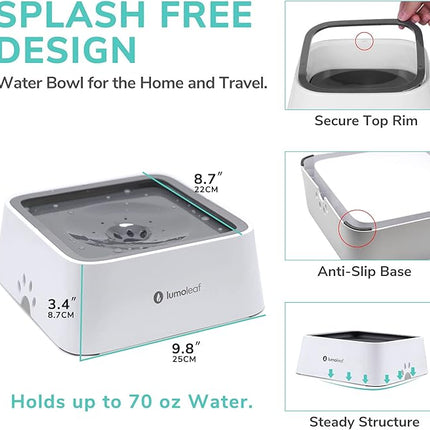 LumoLeaf No Spill Water Bowl for Dogs with Filter, 70oz/2L, Slow Feeder for Messy Drinkers, Drip-Free & Splash-Proof Design (Grey, 70 fl oz) (Grey 70 fl oz)
